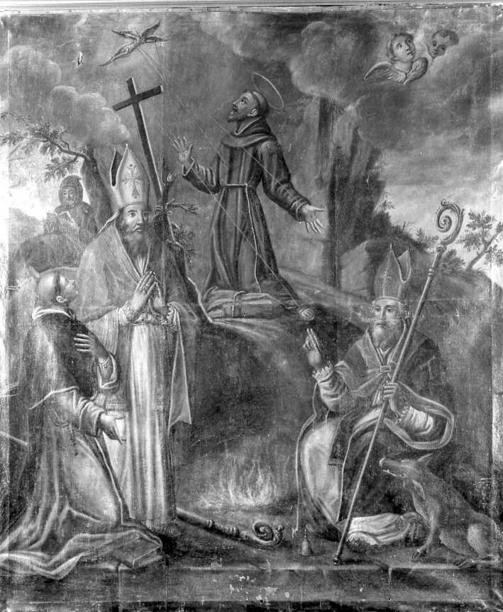 San Francesco d'Assisi riceve le stimmate, santi (dipinto) - ambito romagnolo (metà sec. XVIII)