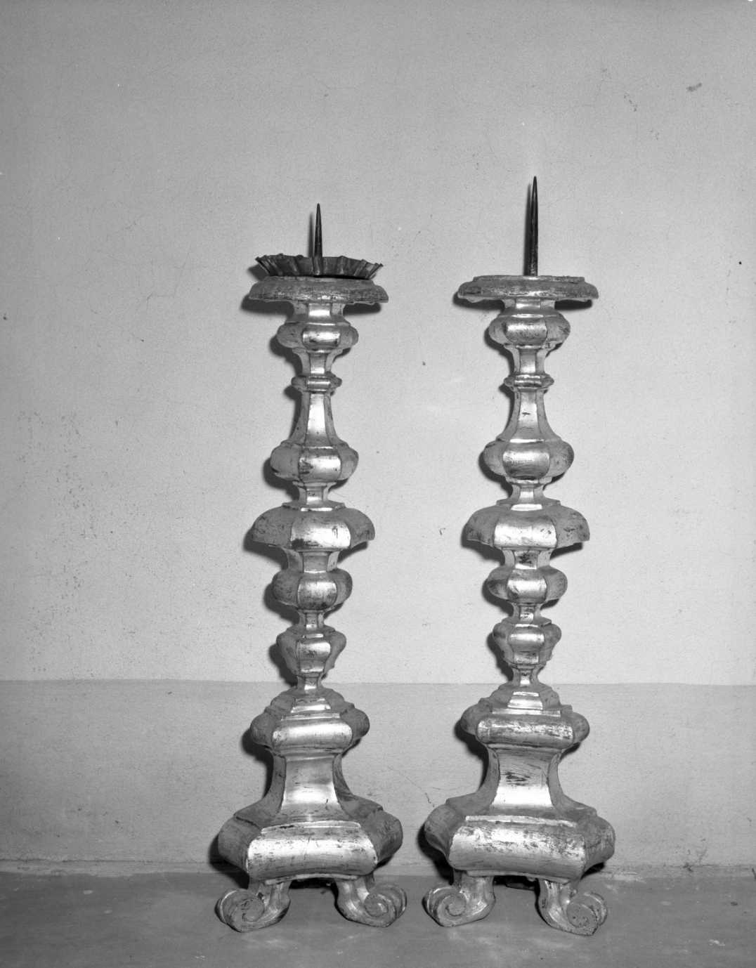 candeliere, coppia - bottega romagnola (fine/inizio secc. XVIII/ XIX)