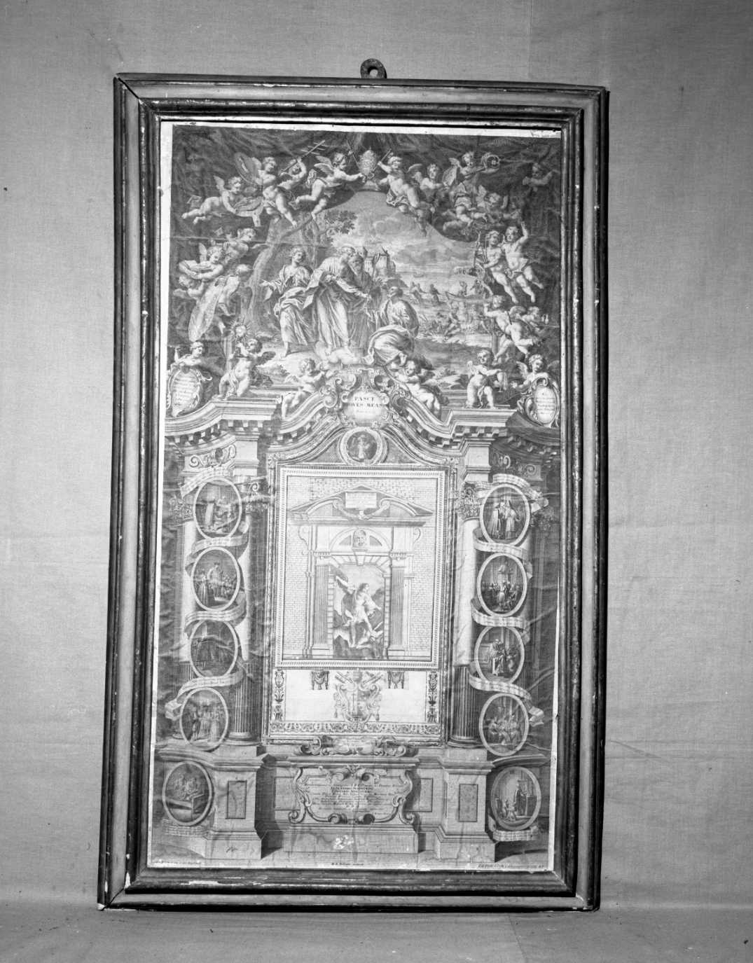 San Michele Arcangelo. Cristo consegna le chiavi a San Pietro, episodi del Nuovo Testamento (incisione) di Pfeffel Johann Andreas (sec. XVIII)