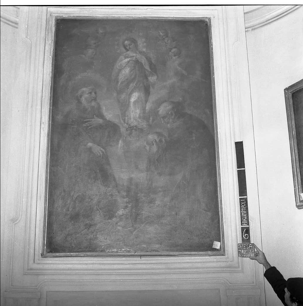 Immacolata Concezione con San Francesco d'Assisi e San Giuseppe da Copertino (dipinto) di Marchetti Giuseppe (attribuito) (sec. XVIII)