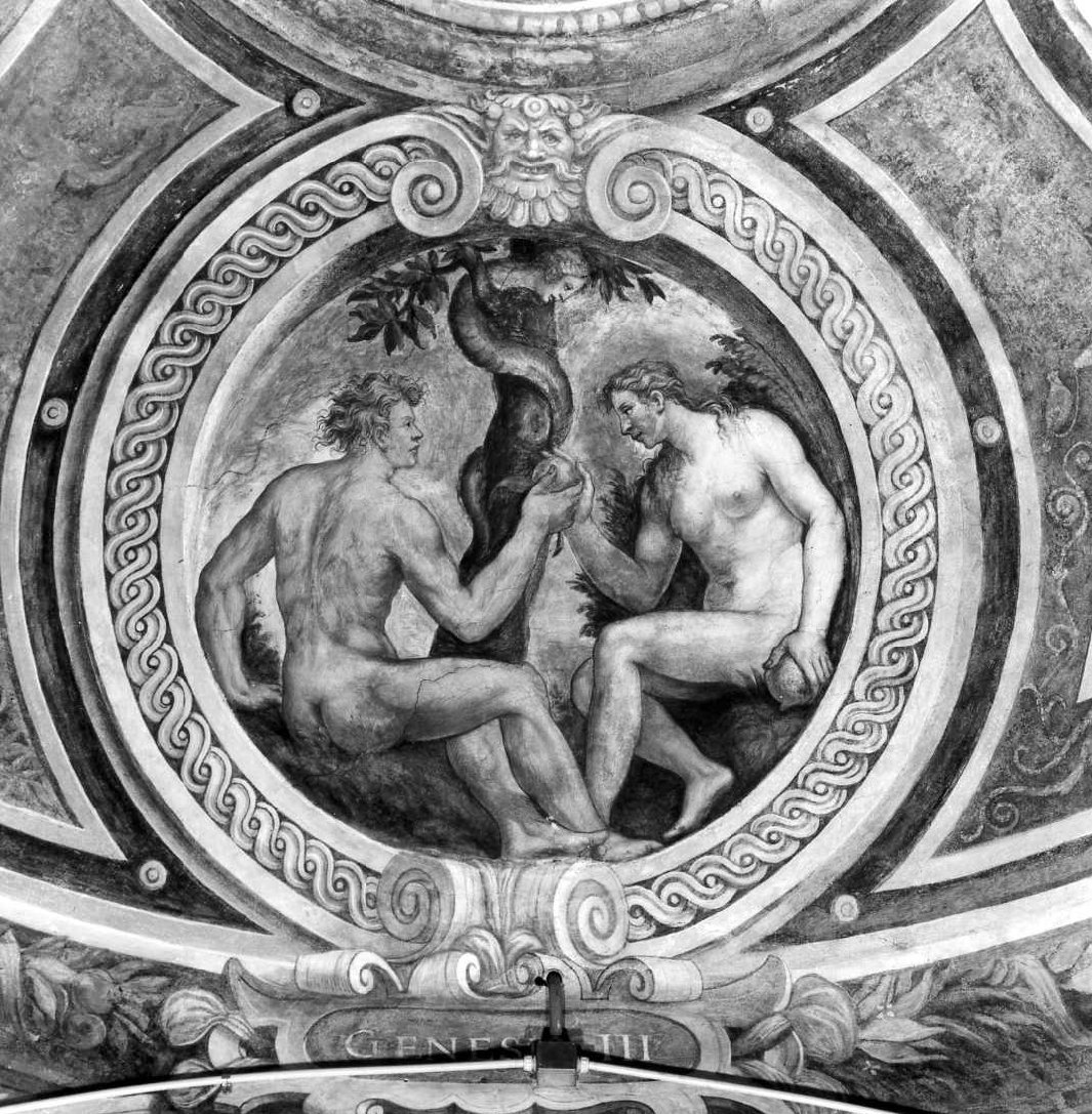 tentazione e caduta di Adamo e Eva (dipinto, elemento d'insieme) di Tonducci Giulio (sec. XVI)