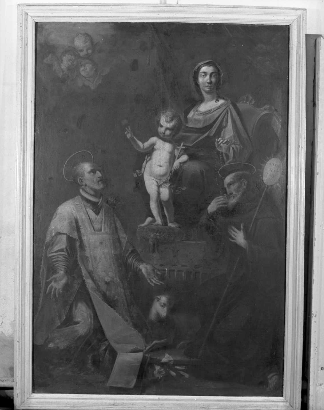 Madonna col Bambino, San Francesco di Paola e San Filippo Neri, Madonna con Bambino e Santi (dipinto) - ambito romagnolo (sec. XVIII)