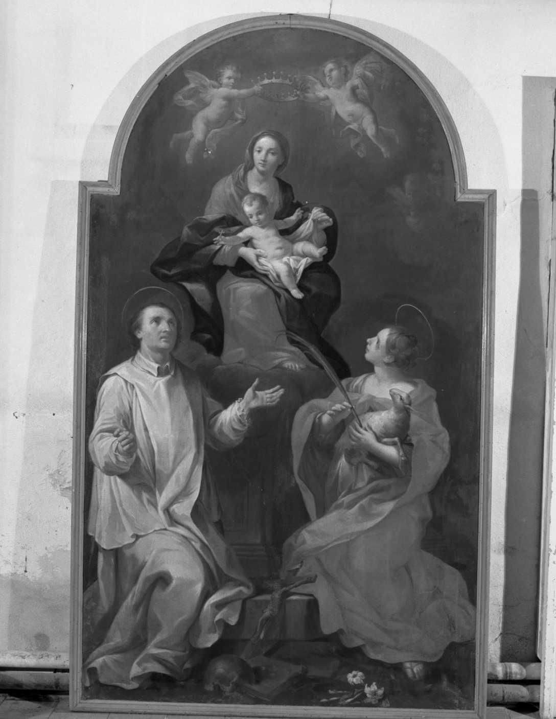 Madonna con Bambino, Sant'Agnese e il Beato Arcangelo Canetoli (pala d'altare) di Barbiani Andrea (sec. XVIII)