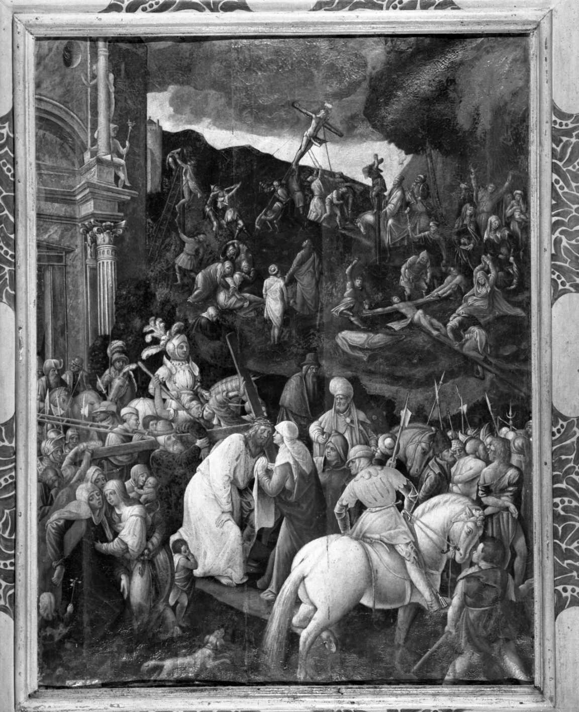salita di Cristo al monte Calvario (pala d'altare) di Bacchi Pietro detto Padre Pietro da Bagnara (sec. XVI)