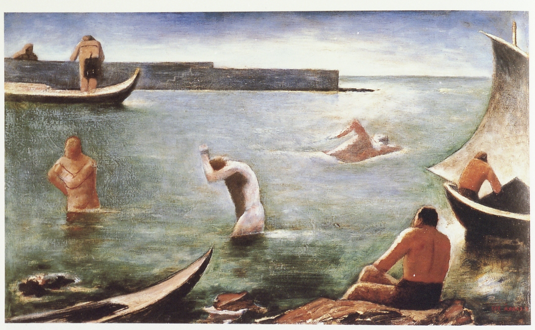 Nuotatori, marina con bagnanti (dipinto) di Carrà Carlo (sec. XX)