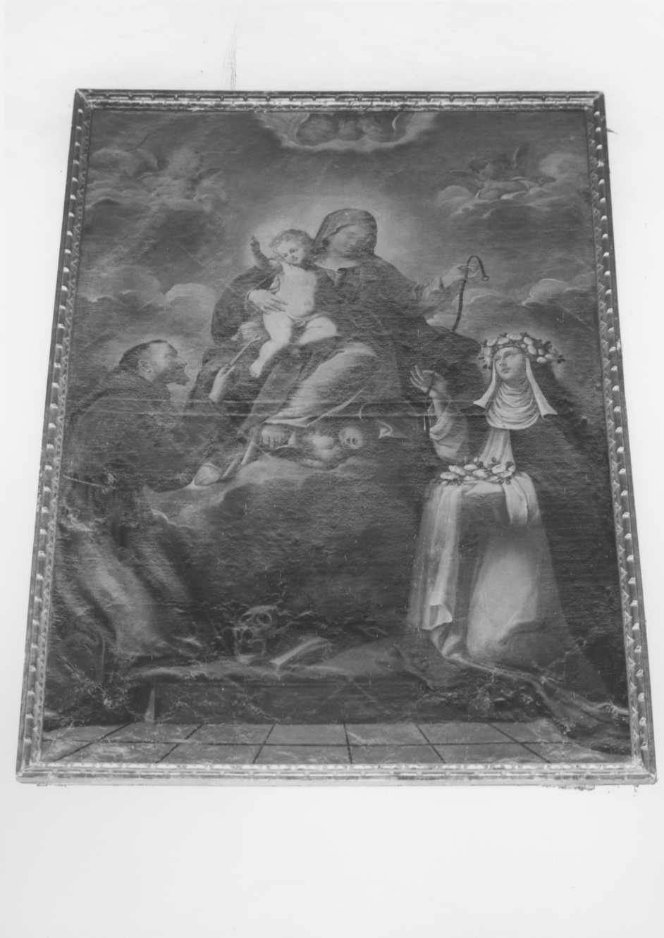 Madonna con Bambino, San Francesco d'Assisi e Santa Rosa da Lima (dipinto) di Missiroli Tommaso detto Villano (attribuito) (seconda metà sec. XVII)