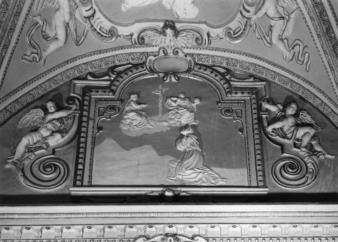 Madonna e San Francesco con Gesù in braccio; San Francesco in adorazione della Trinità e del crocifisso (rilievo) - bottega romagnola (sec. XVII)