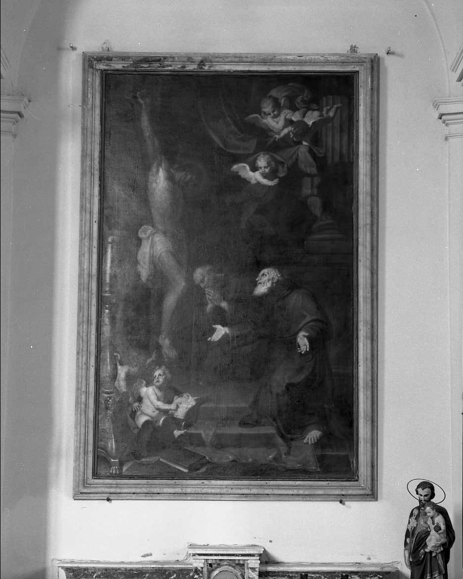 I beati Pietro da Pisa e Niccolò da Forca Polena in adorazione del Crocifisso (dipinto) - ambito romano (sec. XVIII)