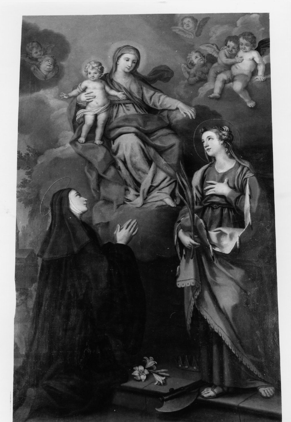 Madonna con Bambino, Santa Caterina da Siena e una santa martire (dipinto) - ambito emiliano-romagnolo (seconda metà sec. XVII)