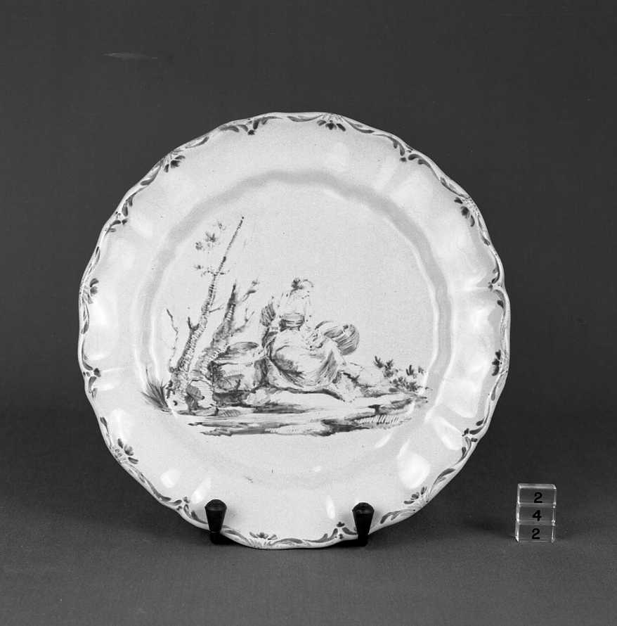 paesaggio con figura femminile (piatto) - manifattura Ferniani (sec. XVIII)