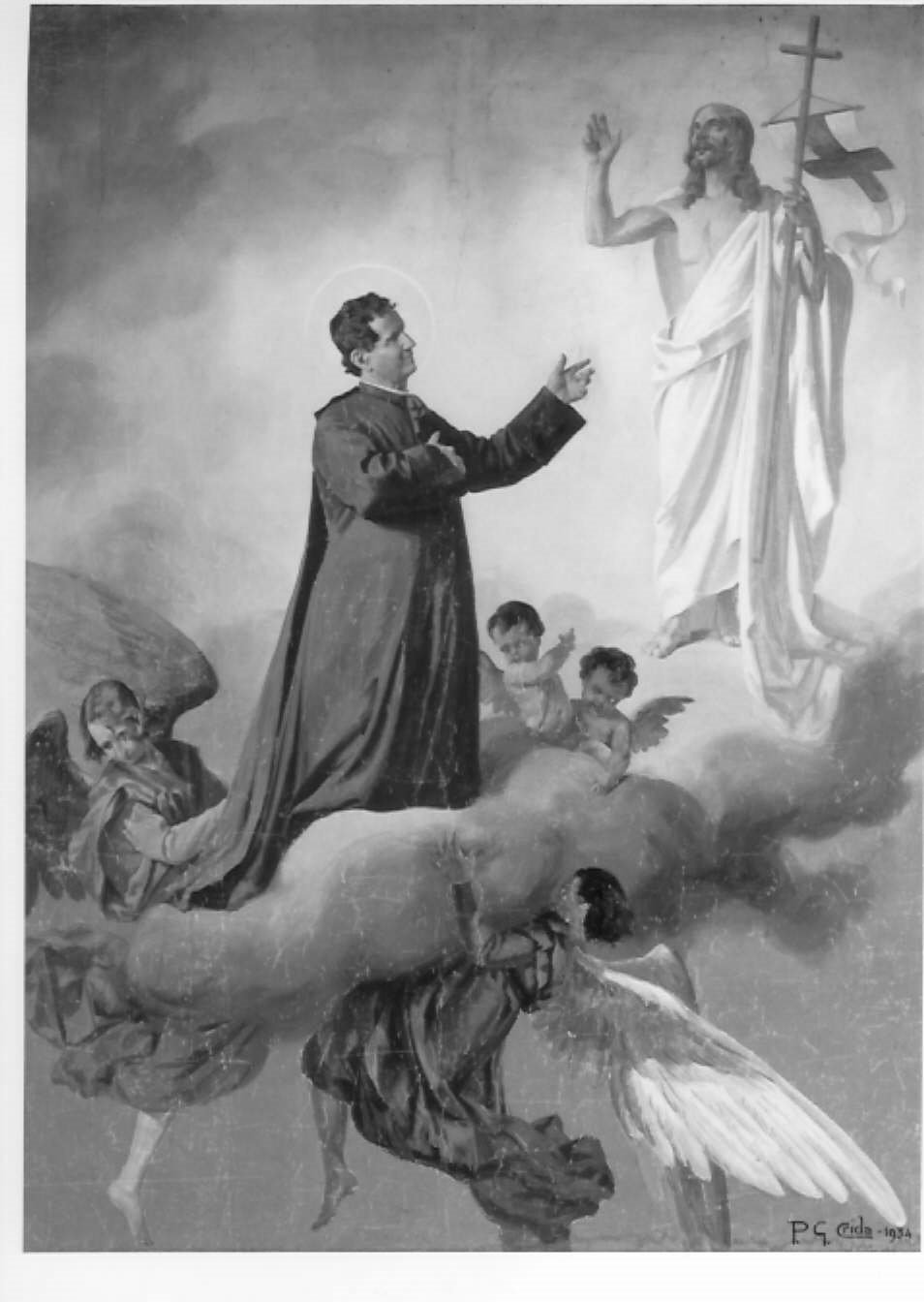 San Giovanni Bosco, angeli e il Redentore (dipinto) di Crida Paolo Giovanni (sec. XX)