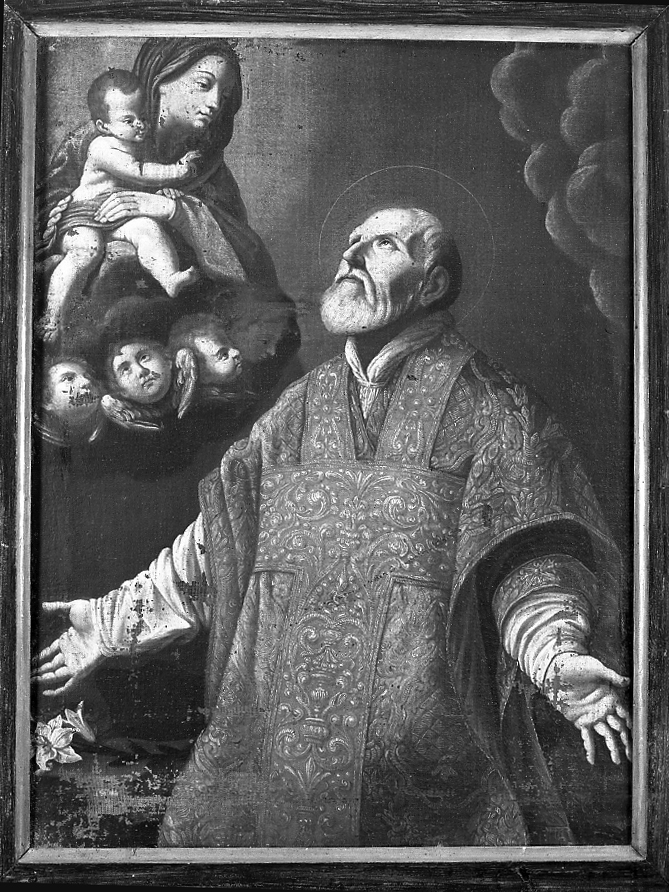 Madonna con Gesù bambino adorati da san Filippo Neri (dipinto) - ambito dell'Italia centrale (seconda metà sec. XVII)