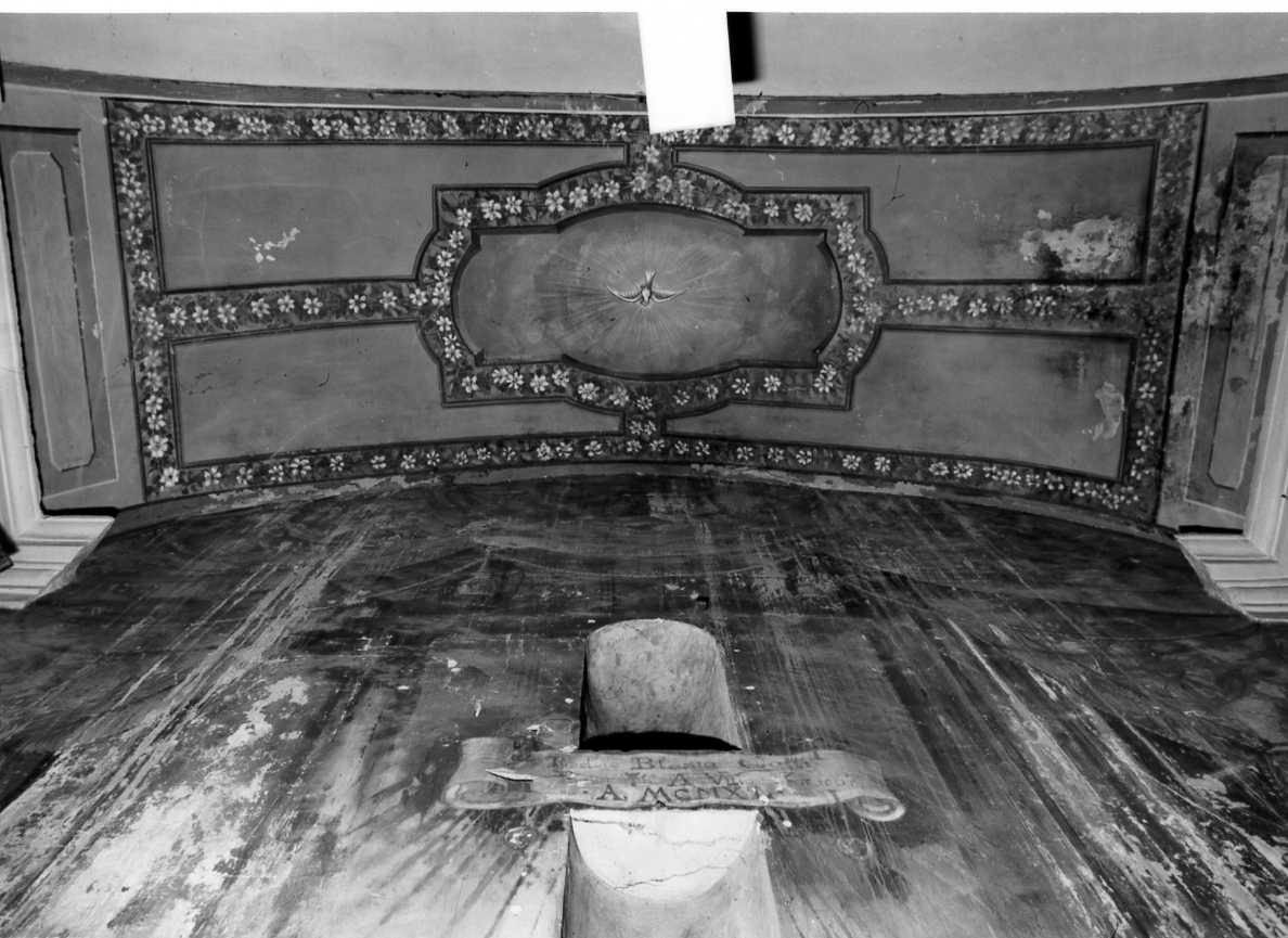 Lo Spirito Santo, cornici floreali e finto baldacchino con cartiglio (decorazione pittorica) - ambito romagnolo (primo quarto sec. XX)