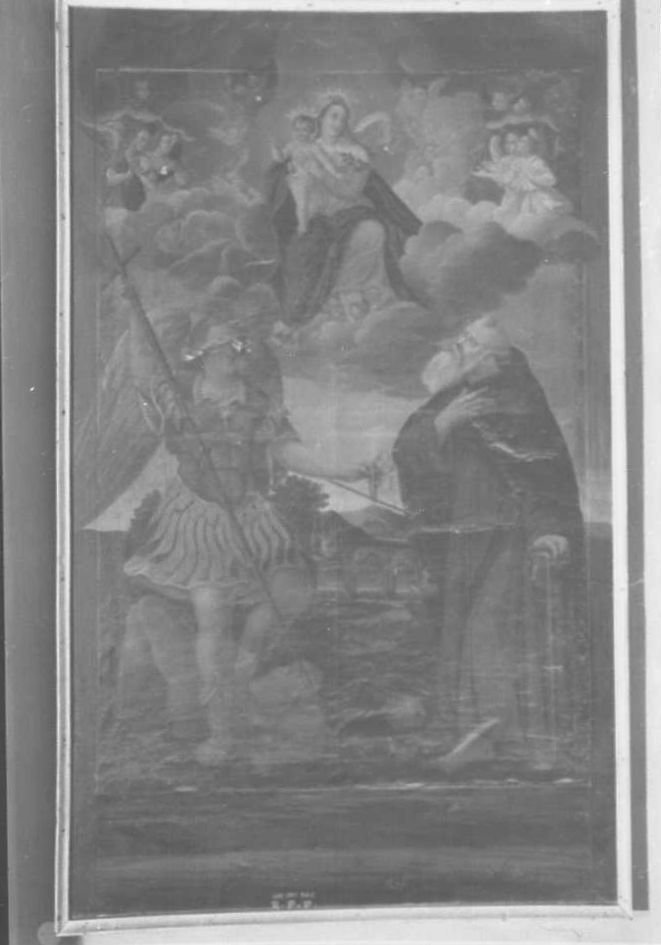 Madonna con Bambino adorati dai santi Michele arcangelo e Antonio abate (dipinto) di De Gonosis Fabio (sec. XVII)