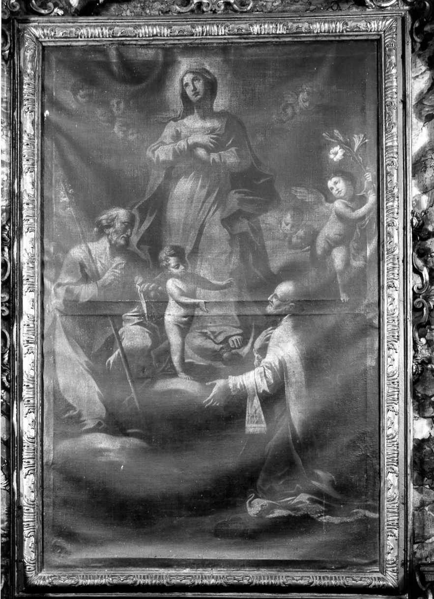 Madonna Immacolata con San Giuseppe e San Filippo Neri (pala d'altare dipinta, elemento d'insieme) - ambito romagnolo (seconda metà sec. XVII)