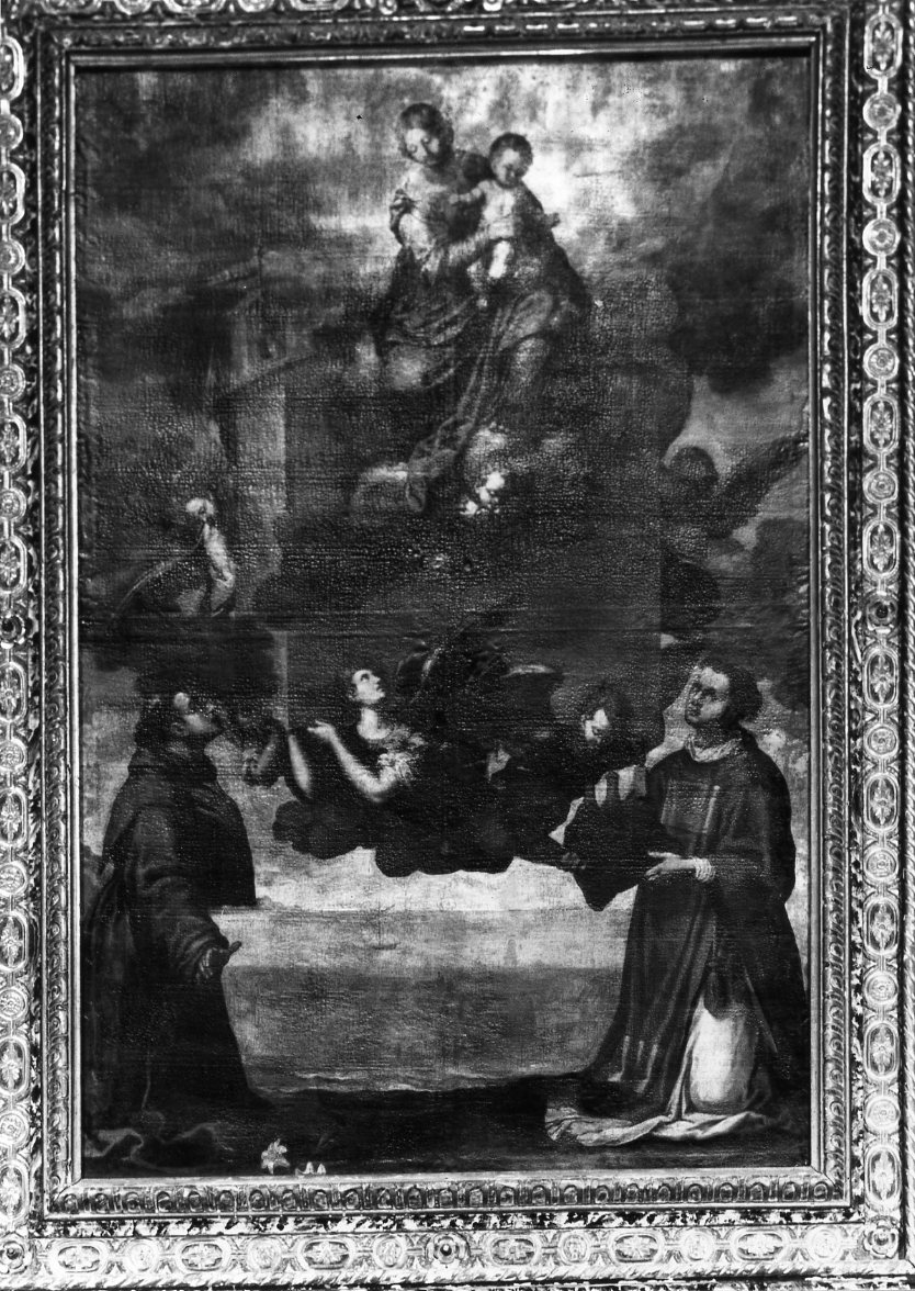 Madonna di Loreto in gloria adorata da Sant' Antonio da Padova e San Marino, Madonna di Loreto (dipinto) - ambito romagnolo (sec. XVII)