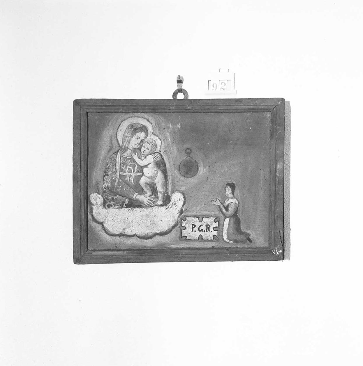 apparizione della Madonna con Bambino/ devoti in preghiera (ex voto) - ambito emiliano-romagnolo (sec. XIX)