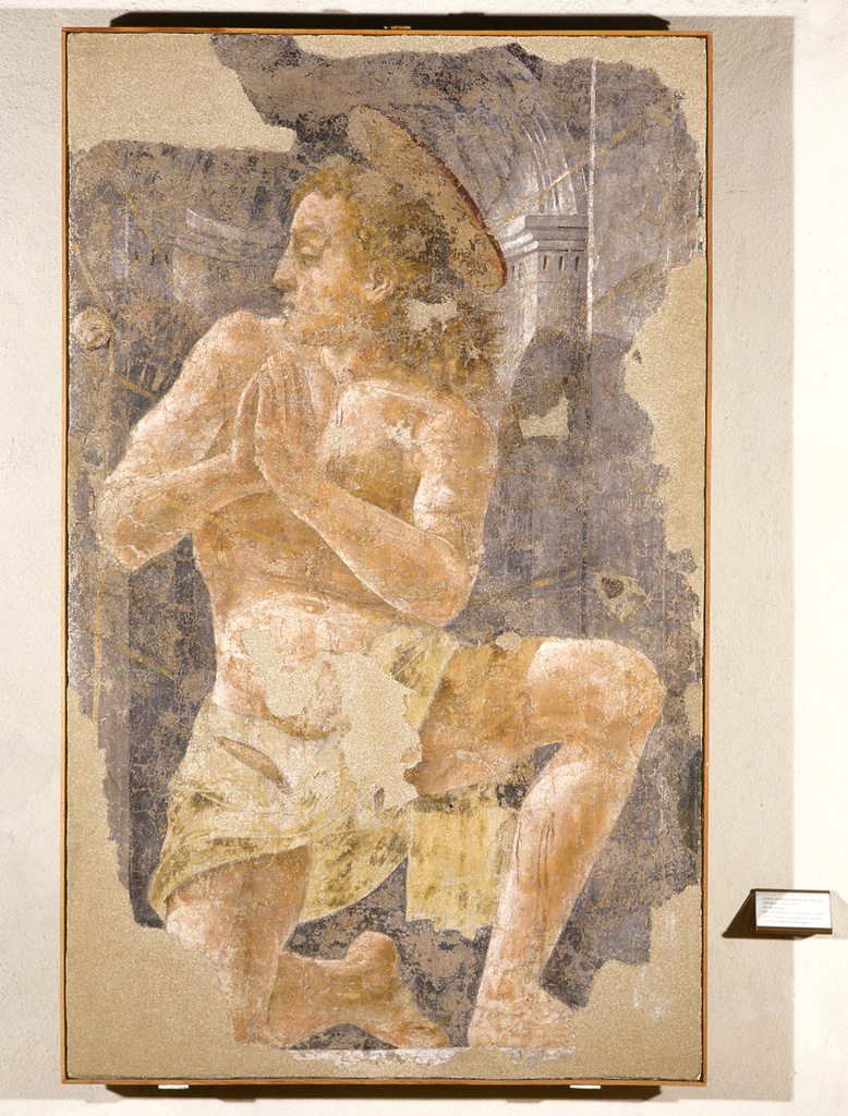 San Sebastiano (dipinto, elemento d'insieme) - ambito ferrarese (metà sec. XV)