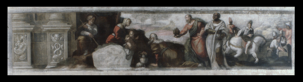 Adorazione dei Magi (dipinto, elemento d'insieme) di Mazzuoli Giuseppe detto Bastarolo (e aiuti) (sec. XVI)