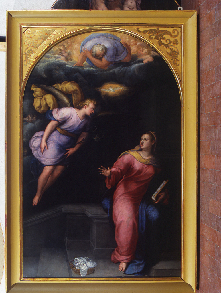 Annunciazione (dipinto) di Filippi Sebastiano detto Bastianino, Settevecchi Ludovico (sec. XVI)