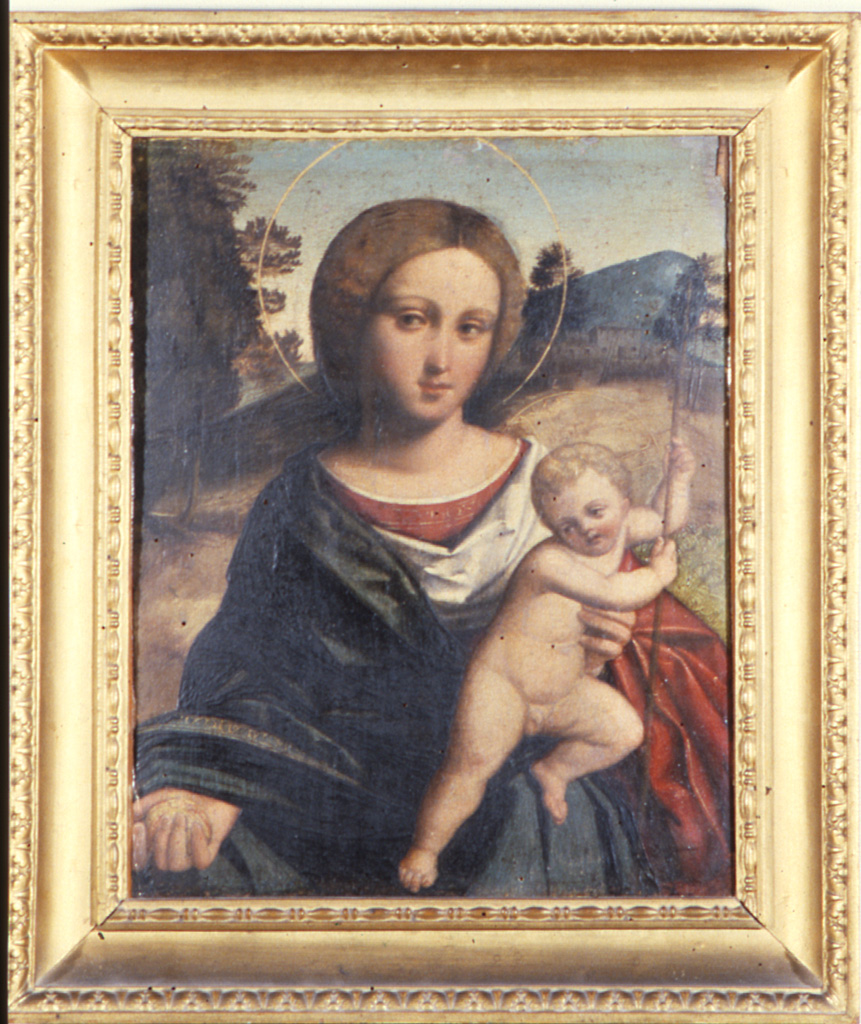 Madonna con Bambino (dipinto) di Benvenuti Giovanni Battista (bottega) (sec. XVI)