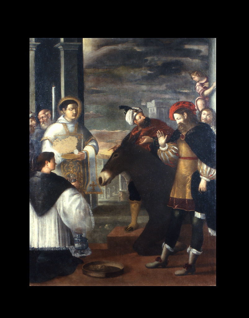 Sant'Antonio da Padova e il miracolo dell'asino (dipinto) di Cromer Giulio (primo quarto sec. XVII)