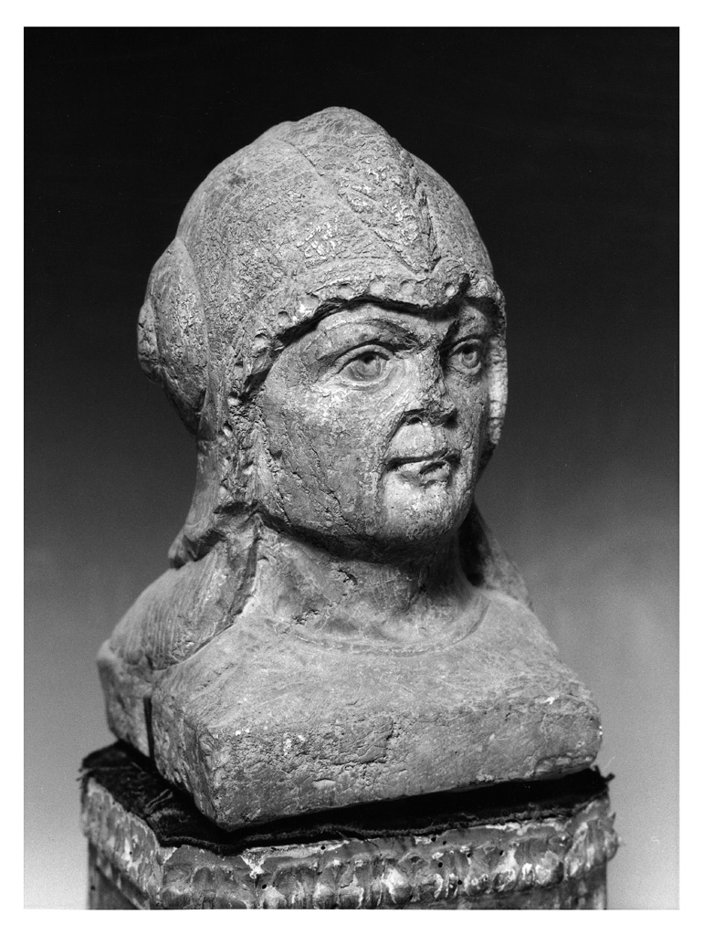 testa di guerriero (scultura) - ambito Italia settentrionale (sec. XIV)
