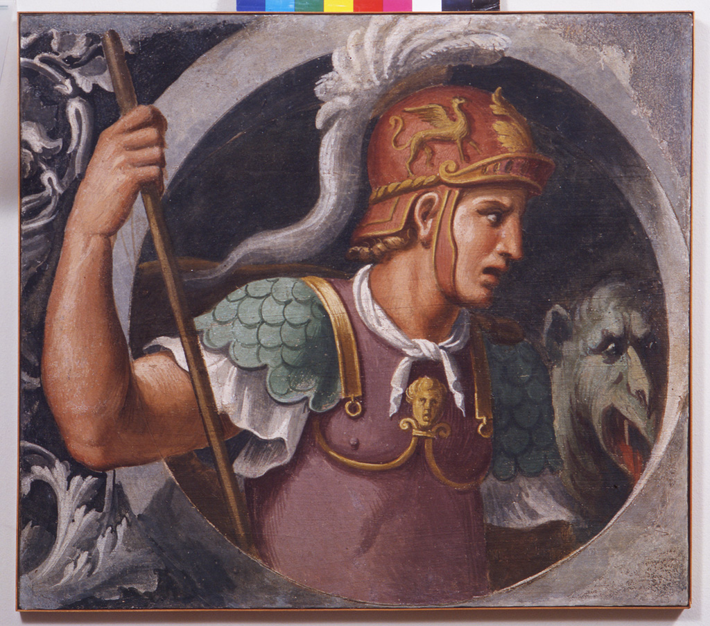 San Giorgio (dipinto murale, elemento d'insieme) di Sellari Girolamo detto Girolamo da Carpi (attribuito) (sec. XVI)