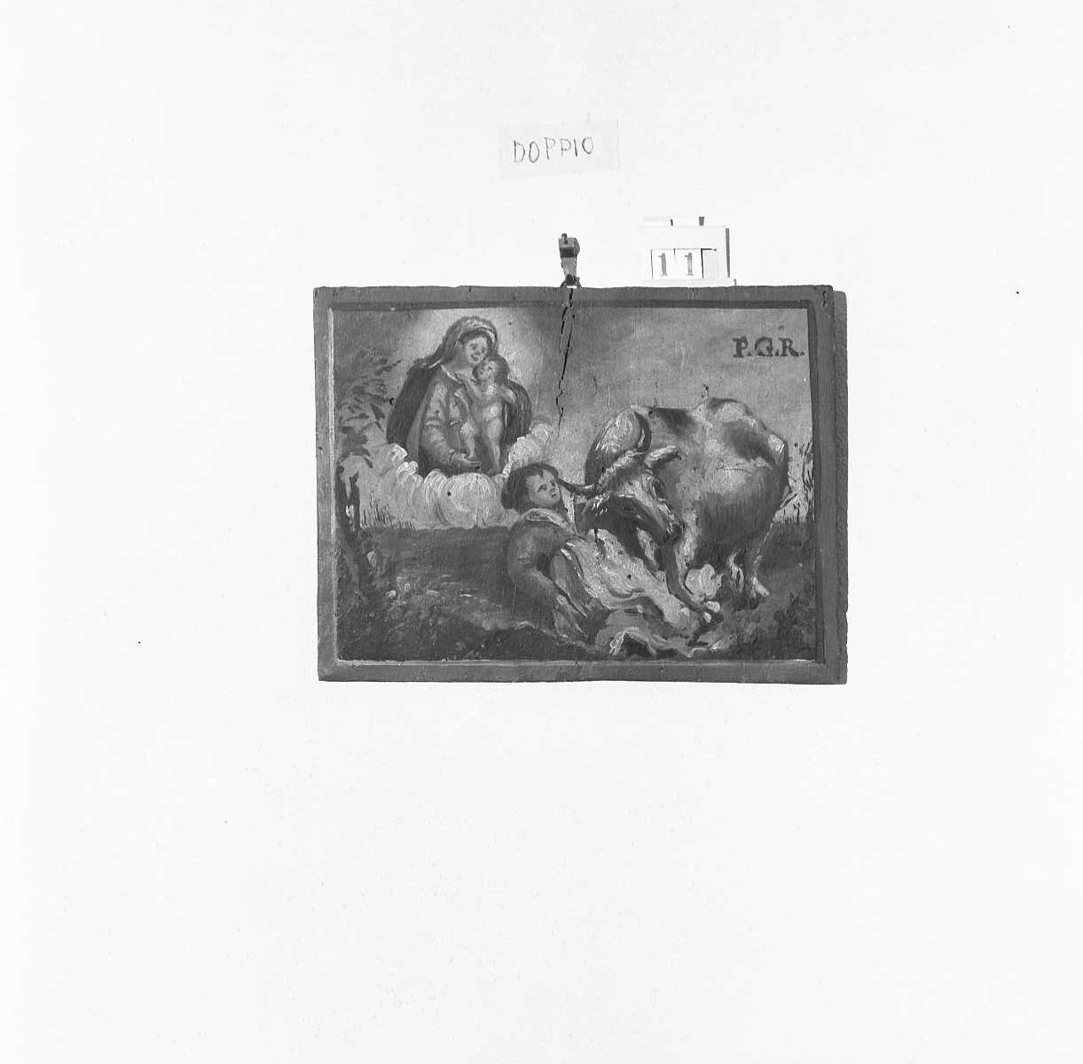 Madonna con Bambino/ miracolo della Madonna (ex voto) - ambito emiliano-romagnolo (sec. XVIII)