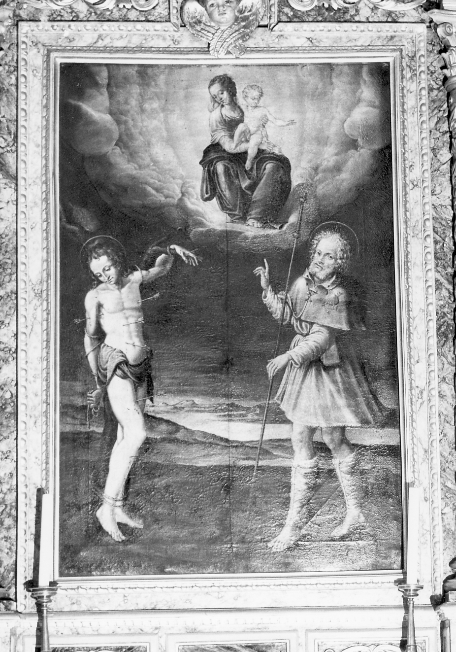 Madonna con Bambino e due santi (dipinto) - ambito emiliano-romagnolo (fine sec. XVI)