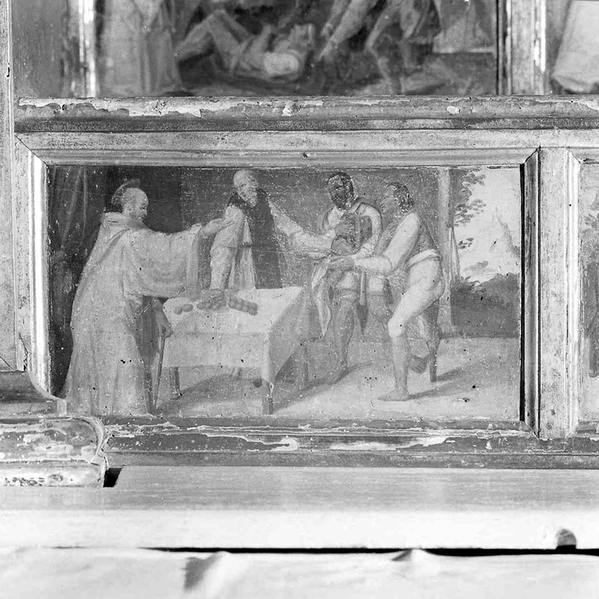 storie di San Bernardo di Chiaravalle, carità del Santo (dipinto, elemento d'insieme) di Rocchetti Marcantonio (secc. XVI/ XVII)