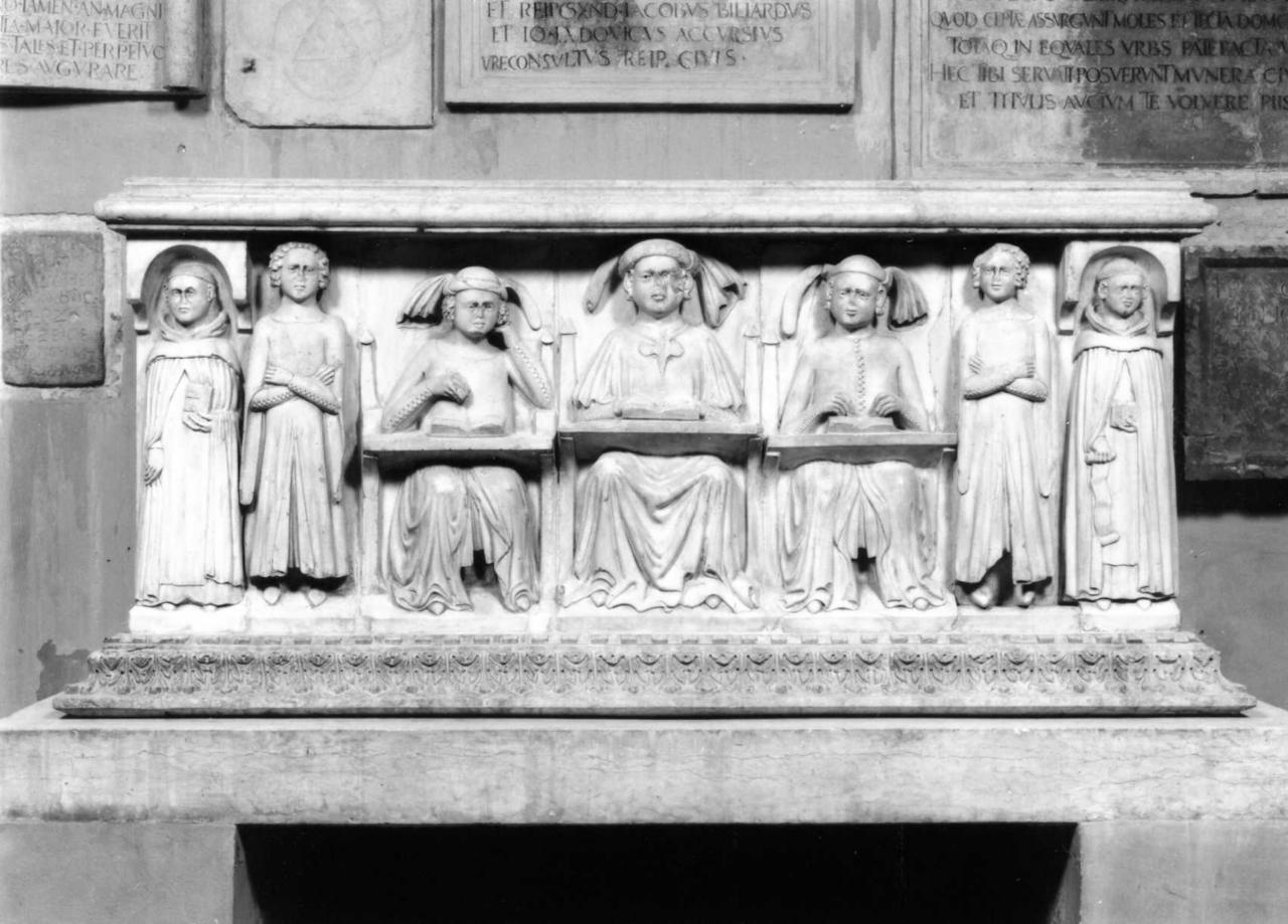 Jacopino de Cagnoli tra scolari e monaci (monumento funebre) - bottega modenese, bottega modenese (sec. XIV, sec. XVI)