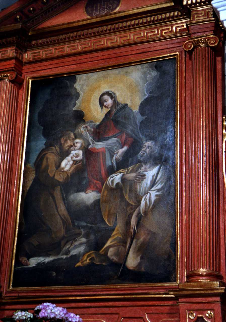 Madonna con Bambino, S. Giuseppe e Santo (dipinto) - ambito emiliano (seconda metà sec. XVII)