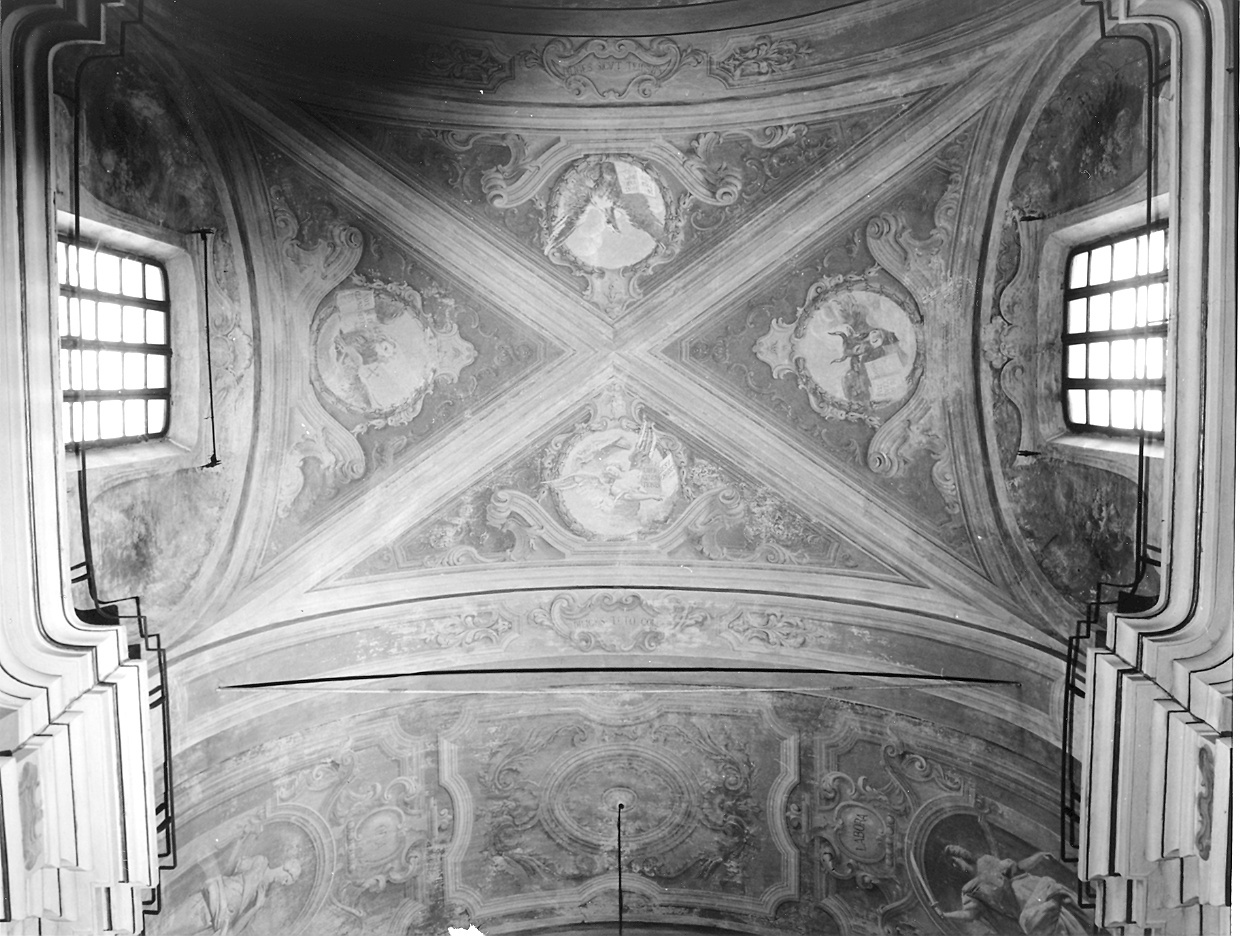 simboli dei quattro evangelisti, virtù e angeli adoranti l'ostensorio (decorazione pittorica, complesso decorativo) di Aspetti Alberto (sec. XX)