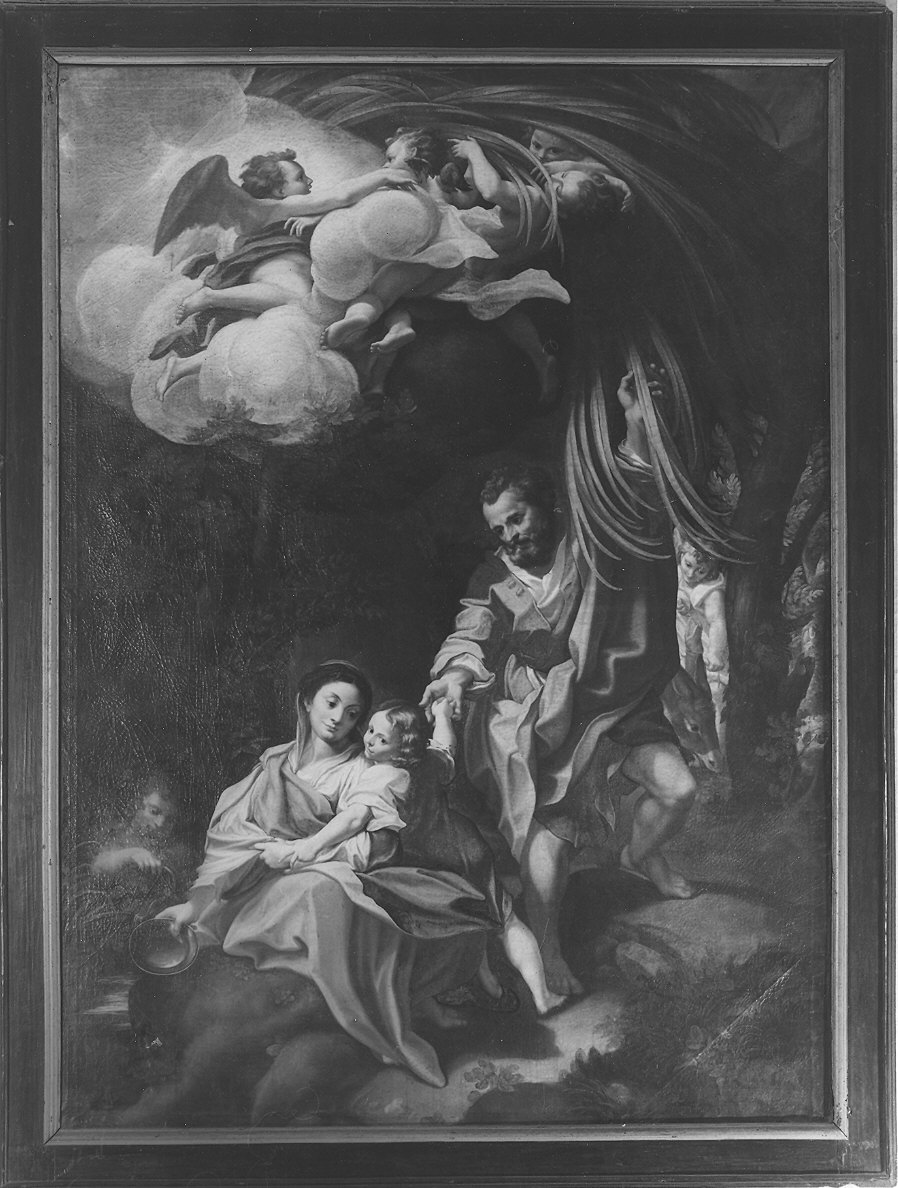Madonna della scodella, riposo durante il ritorno dall'Egitto (dipinto) - ambito parmense-piacentino (sec. XVIII)