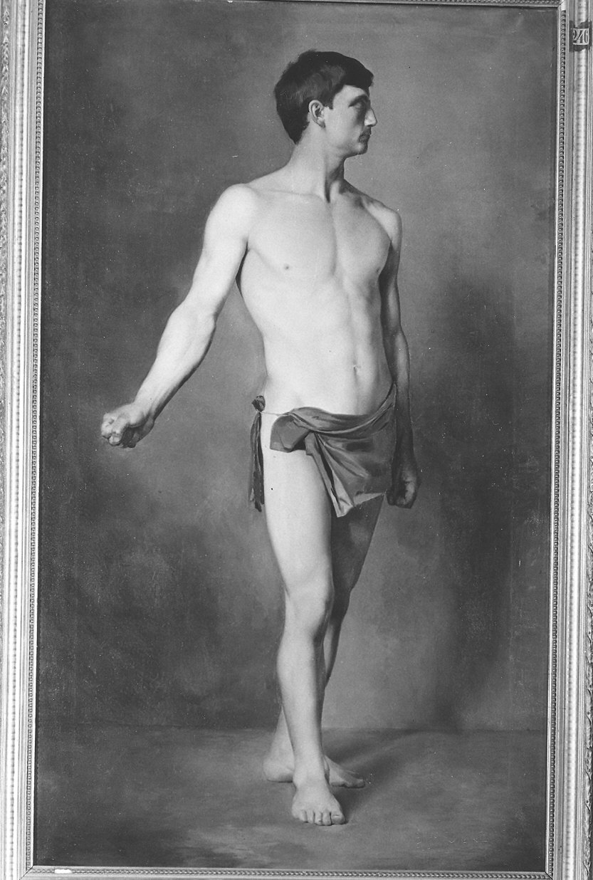 Accademia: giovane nudo in piedi, giovane nudo (dipinto) di Tansini Alfredo (seconda metà sec. XIX)