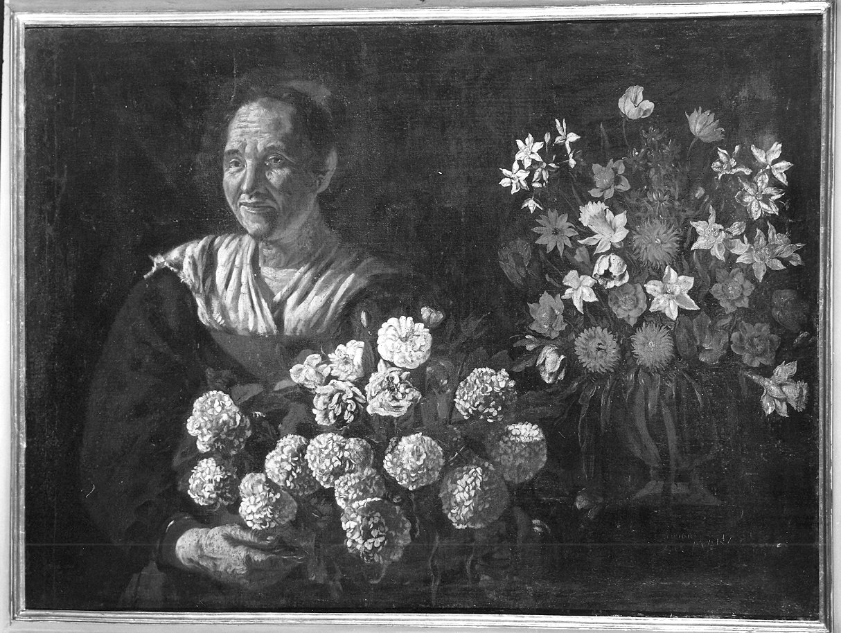 vecchia con fiori (dipinto) di Keilhau Eberhart detto Monsù Bernardo (attribuito) (metà sec. XVII)