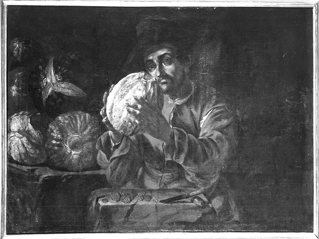 uomo con meloni e zucche (dipinto) di Keilhau Eberhart detto Monsù Bernardo (attribuito) (metà sec. XVII)