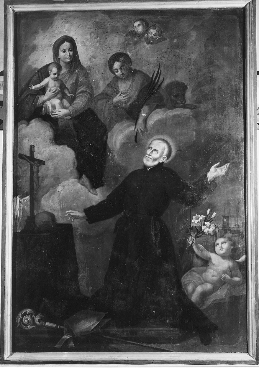 apparizione della Madonna con Bambino e Santa Lucia al beato Marinoni (dipinto) - ambito emiliano (fine/inizio secc. XVII/ XVIII)