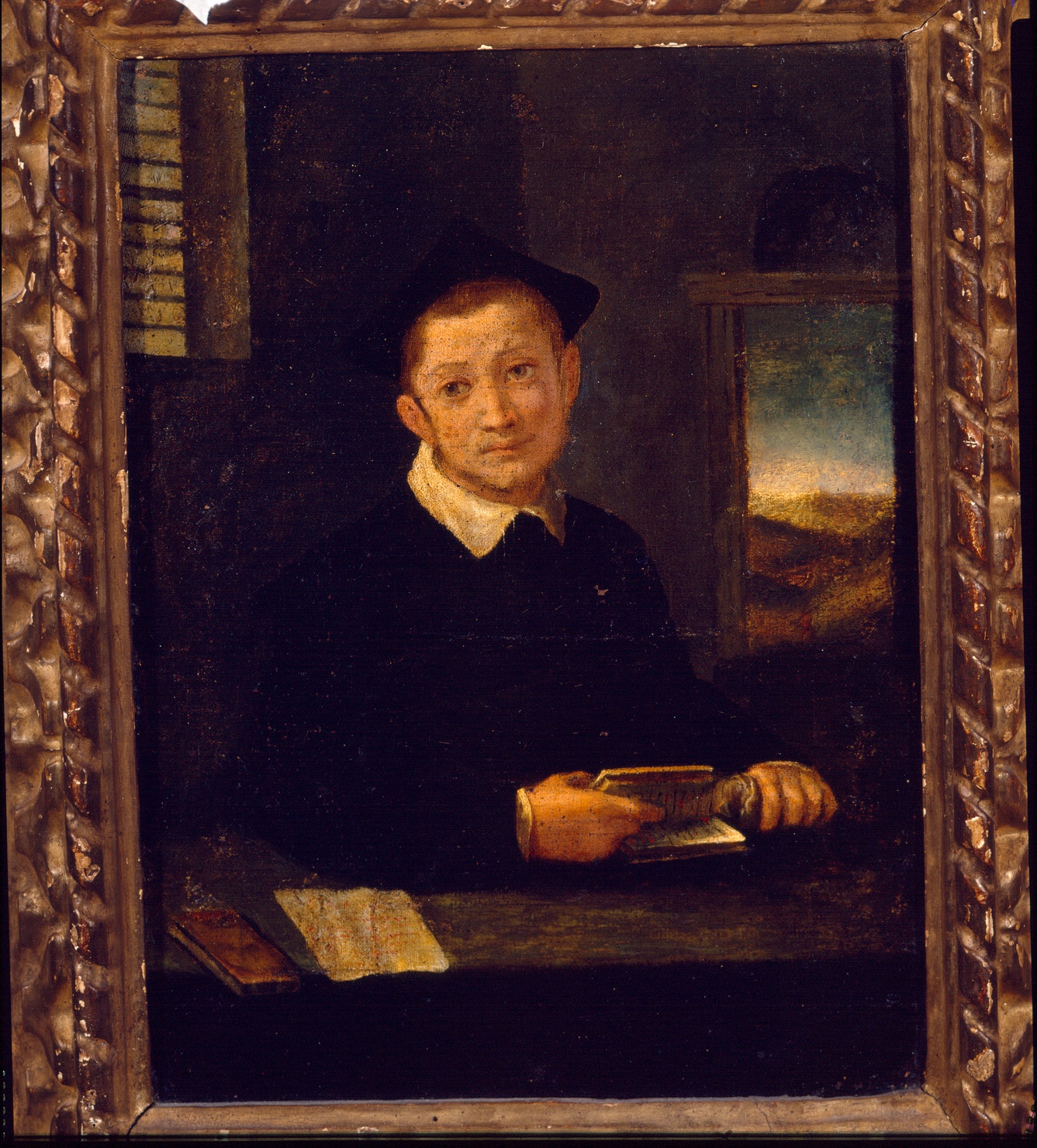 ritratto di giovane ecclesiastico (dipinto) - ambito parmense (metà sec. XVI)