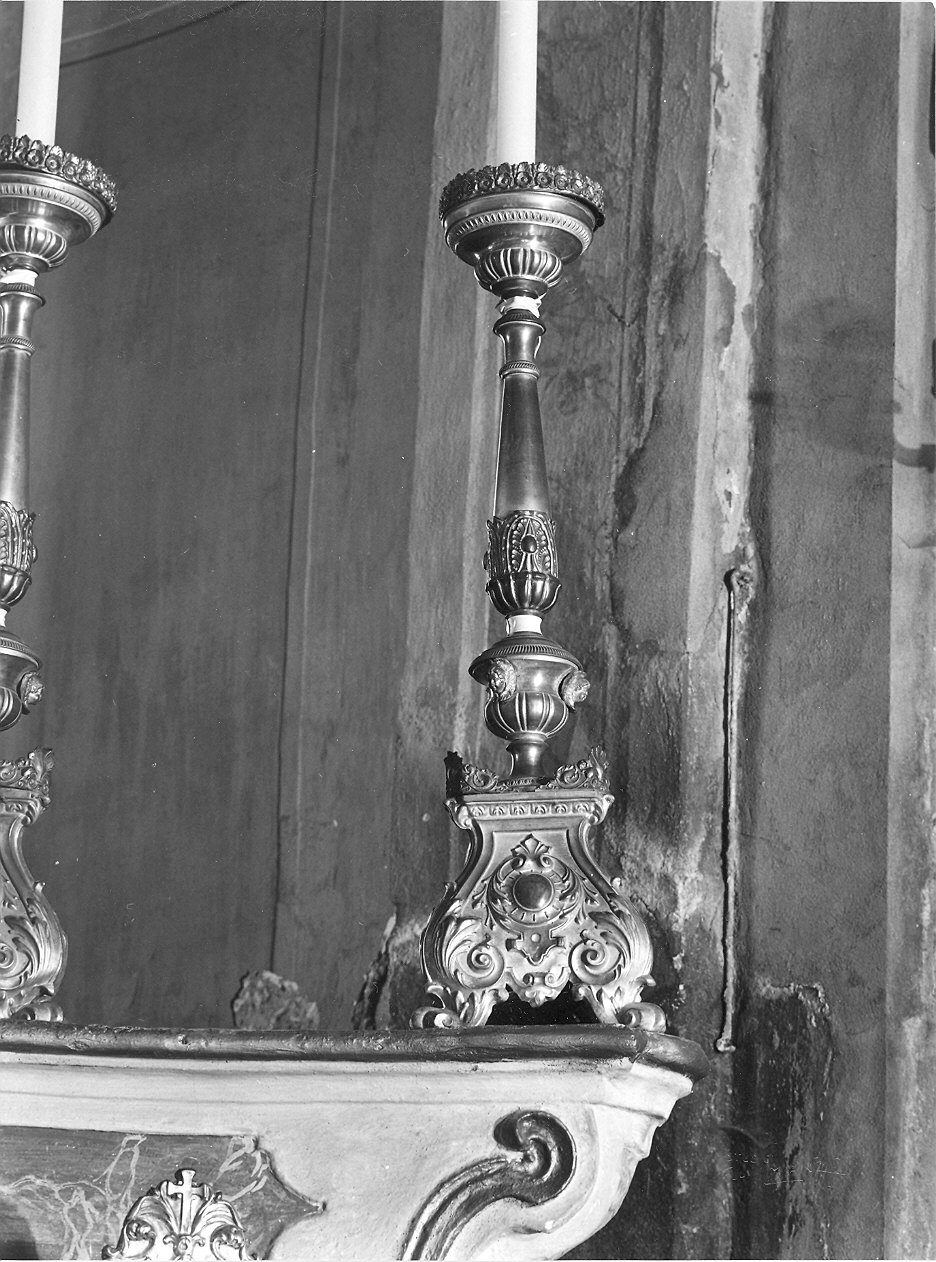 candeliere d'altare, serie - ambito piacentino (seconda metà sec. XIX)