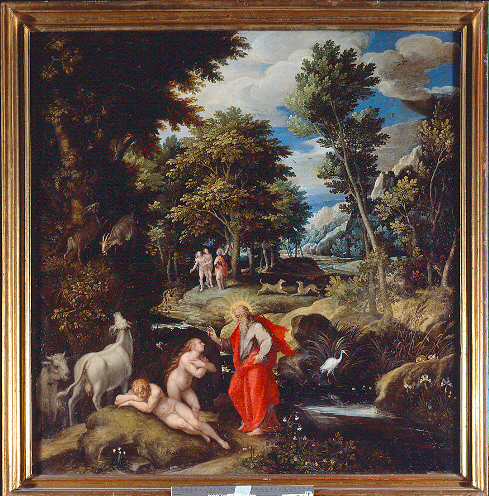 Dio addormenta Adamo per creare Eva (dipinto, ciclo) di Soens Jan (sec. XVI)