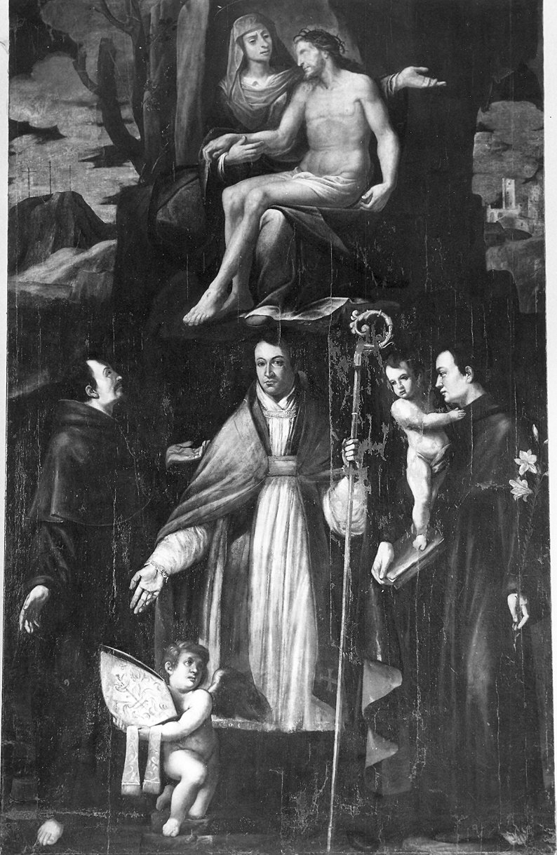deposizione con S. Antonio e un santo prelato (dipinto) - ambito lombardo (sec. XVII)
