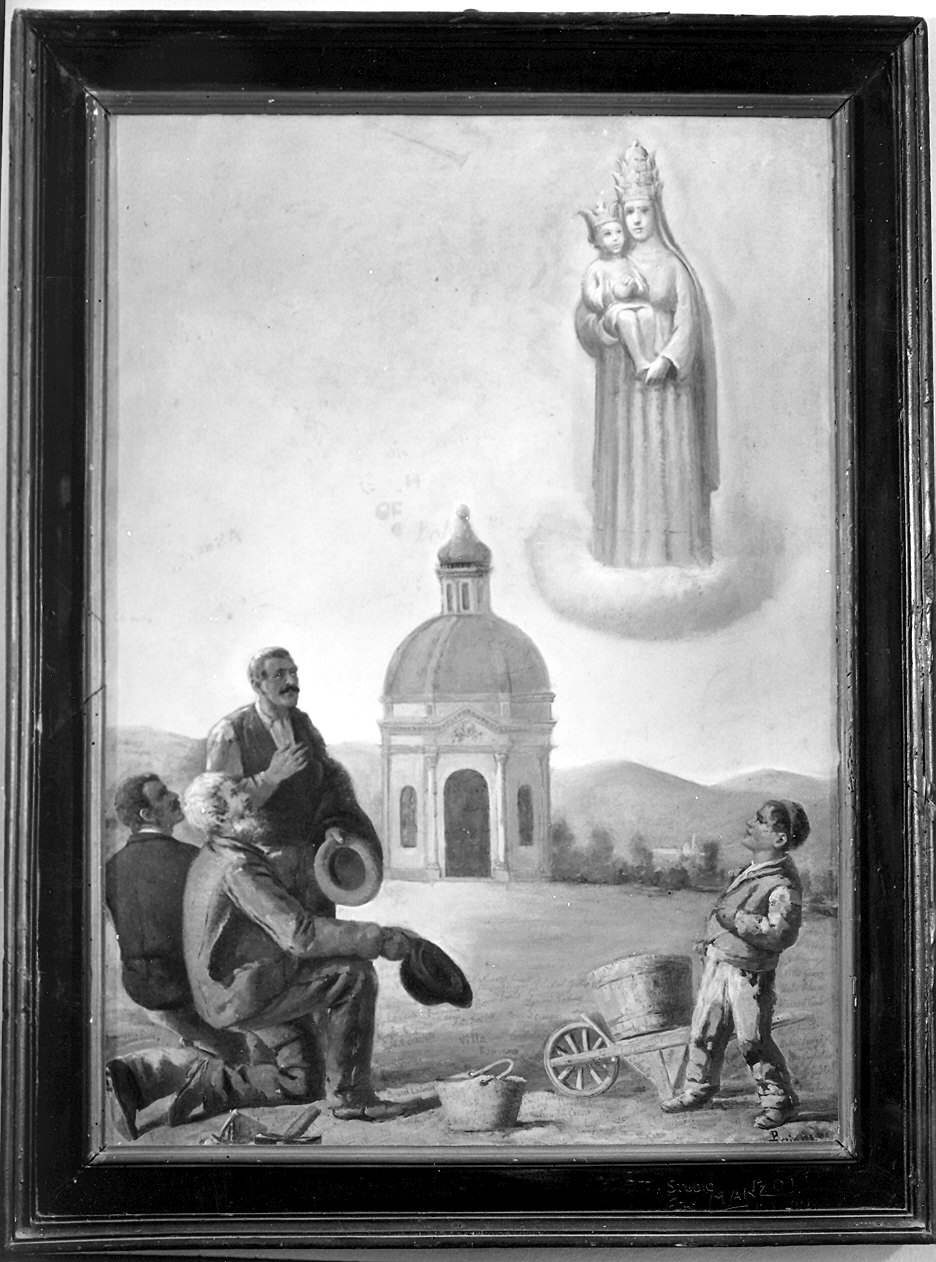 La Madonna del Pilastrello e gli operai costruttori dell'Oratorio (dipinto) di Perinetti Emilio (inizio sec. XX)