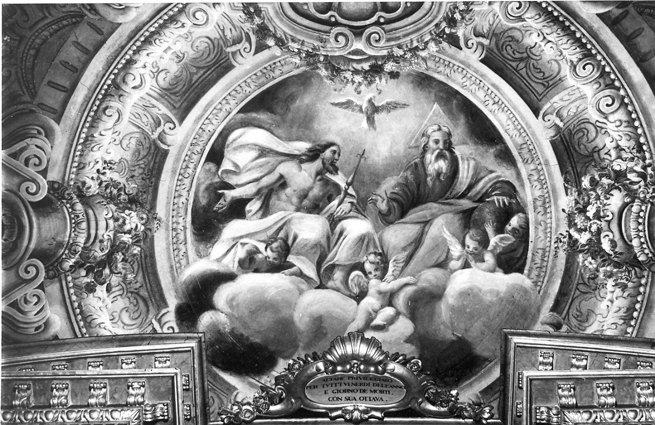 La Santissima Trinità (dipinto) di Conti Giovanni Maria detto Della Camera, Baratta Alessandro (sec. XVII, sec. XVIII)