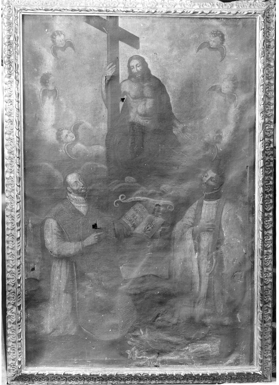 Cristo ascende al cielo con la croce tra i santi gesuiti Rocco e Ignazio (dipinto) - ambito parmense (sec. XVIII)