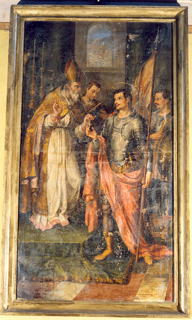 Vescovo che dona la croce a Sant'Antonino (?) (dipinto) - ambito parmense (sec. XIX)