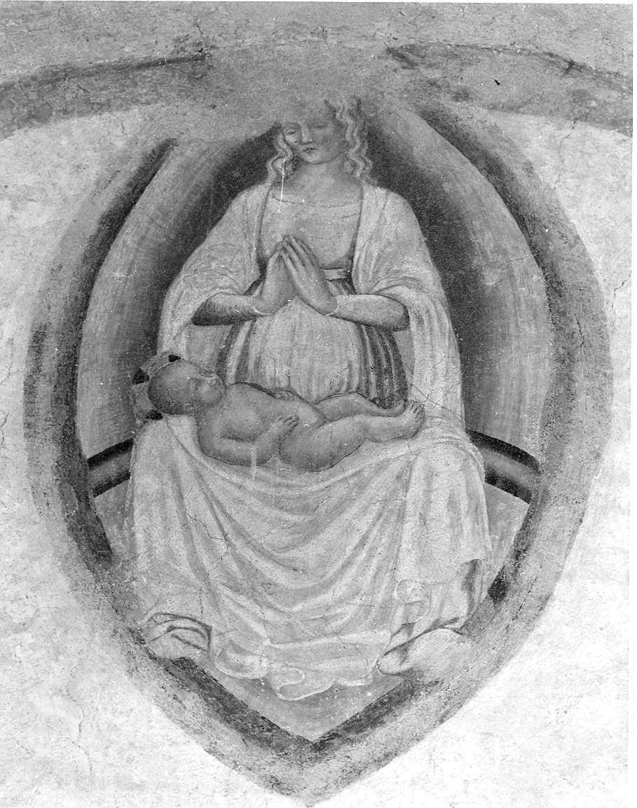 Madonna in adorazione del Bambino dormiente (dipinto) di Araldi Alessandro (cerchia) (ultimo quarto sec. XV)