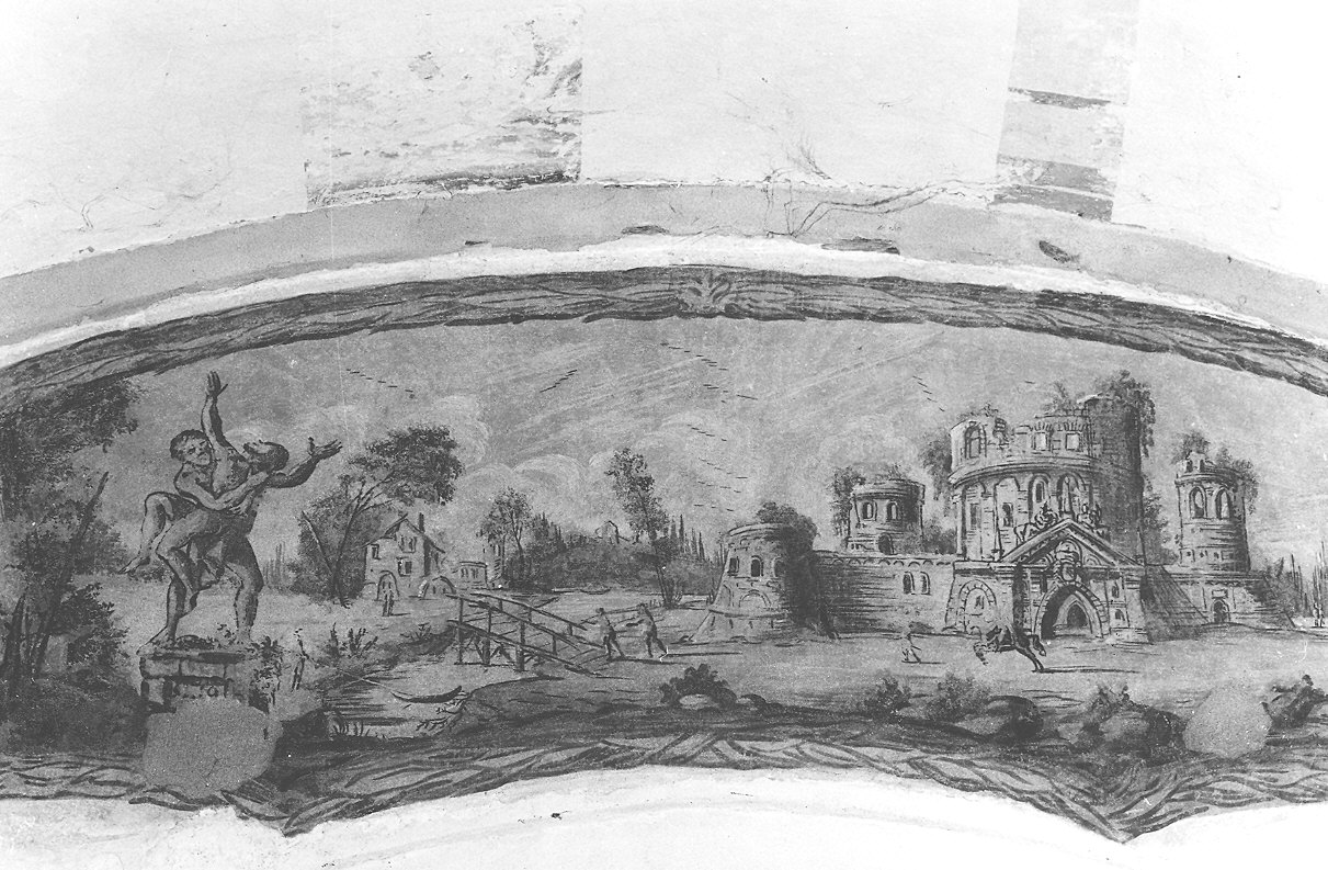 paesaggio con architetture (decorazione pittorica, complesso decorativo) - ambito parmense (sec. XVIII)