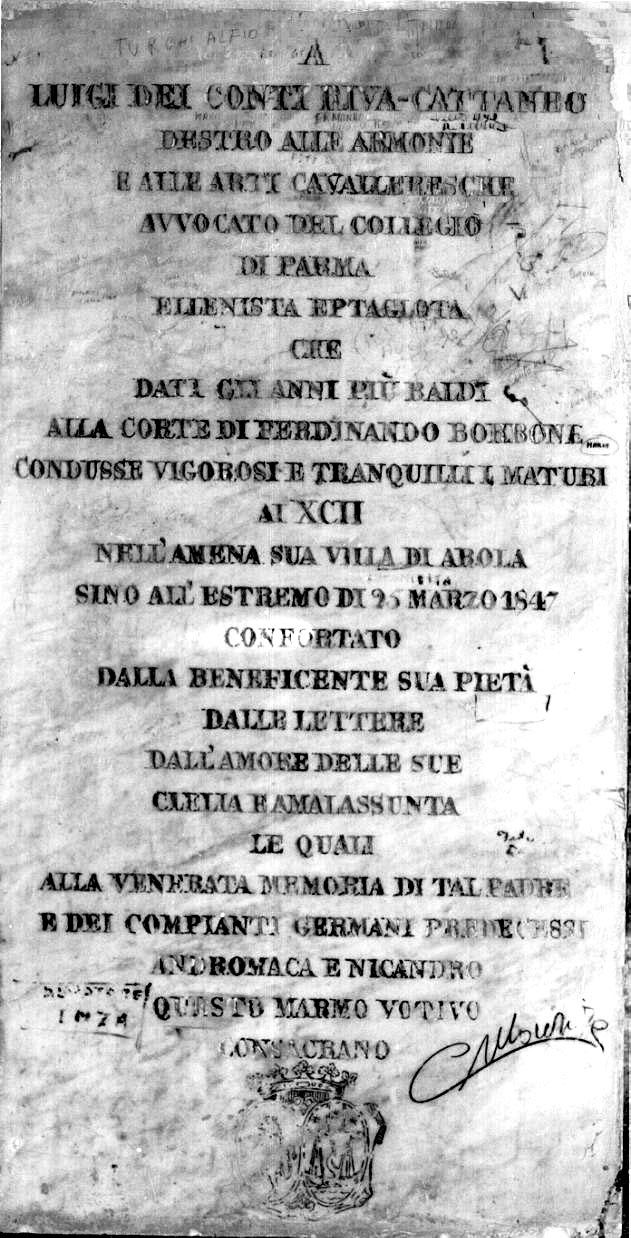 lapide commemorativa - ambito parmense (sec. XIX)